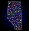 Vector Carcass Mesh Map of Alberta Province with Glowing Spots for New Year