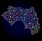 Vector Carcass Mesh Map of French Guinea with Glowing Spots for New Year