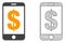 Vector Carcass Mesh Mobile Dollar Bank and Flat Icon