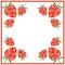 Vector card with berries. Empty square form with ornamental strawberries and border with dots. Decorative frame. Series of Cards,