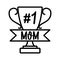 Vector card Best Mom number 1 with trophy cup on white background.