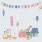 Vector card with cake and balloons