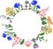 Vector card with herbs in a circle - Hypericum, Angustifolium, chamomile, Campanula, cornflowers, Echinacea