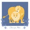 Vector card with lioness and lion baby