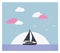 Vector card with sailboat against sunset