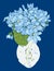 Vector card with sketch of bouquet blue violets in vase