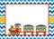 Vector Card Template with a Colorful Steam Train on Chevron Background.