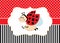 Vector Card Template with a Cute Ladybug on Polka Dot and Stripes Background. Vector Ladybird.