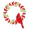 Vector Cardinal with Christmas Wreath