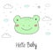 Vector cards for Baby Shower with cute toad. Hello baby