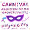 Vector carnival alphabet colorful sticker alphabet with number and plus, minus, division, multiplication, quotation