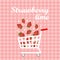 Vector cart with strawberry on a pink checkered background