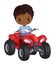 Vector Cartoon Afro Boy Riding Quad Bike