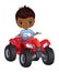 Vector Cartoon Afro Boy Riding Quad Bike