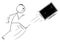 Vector Cartoon of Angry Man Kicking Out the Computer Screen or TV or Television