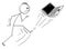 Vector Cartoon of Angry Man Kicking Out the Portable Computer Notebook or Laptop