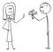 Vector Cartoon of Angry Woman Rejecting Flowers and Love Declaration from Man in Love