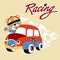 Vector cartoon of animals on racing car