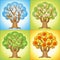 Vector cartoon apple tree on a different seasons. Autumn, winter, summer, spring