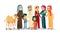 Vector cartoon arab family characters, camel set