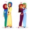 Vector cartoon arab muslim couples hugging