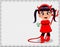 Vector cartoon baby girl in red devil imp costume framed with spiderweb template
