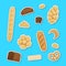 Vector cartoon bakery elements stickers set illustration