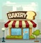 Vector cartoon bakery shop building illustration