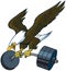 Vector Cartoon Bald Eagle Diving with Barbell