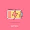 Vector cartoon battery charge level indicator sign icon in comic style. Battery sign illustration pictogram. Accumulator business