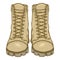 Vector Cartoon Beige Army Boots. Sand Color High Military Shoes