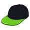 Vector Cartoon BlackRetro Baseball Cap with Flat Peak. Hip-hop Headwear.