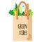 Vector cartoon burlap grocery bag with eco quot with healthy org