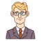 Vector Cartoon Business Avatar - Blond Hair Young Man in Suit and Glasses