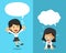 Vector cartoon businesswoman expressing different emotions with speech bubbles