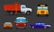 Vector cartoon cars - school bus, garbage truck