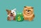 Vector cartoon character bulldog and chow chow dog with money bag