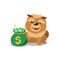 Vector cartoon character chow chow dog with money bag