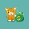 Vector cartoon character cute tabby cat with money bag