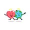 Vector cartoon character earth and heart running