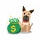 Vector cartoon character great dane dog with money bag