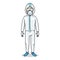 Vector Cartoon Character - Man in Biosecurity Uniform Gown, Mask and Gloves. Pandemic