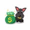 Vector cartoon character scottish terrier dog with money bag