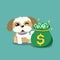 Vector cartoon character shih tzu dog with money bag