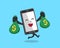 Vector cartoon character smartphone with big money bags