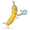 Vector Cartoon Character - Yellow Banana Playing Tennis