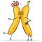 Vector Cartoon Character - Yellow Lovers are Kissing. Male with Flowers and Female with Pink Bow