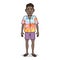 Vector Cartoon Character - Young Afroamerican Man in Hawaiian Shirt, Shorts and Slipers