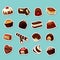 Vector cartoon chocolate candies stickers set