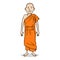 Vector Cartoon Color Character - Young White Man in Monastic Robes. Buddhist Monk Illustration